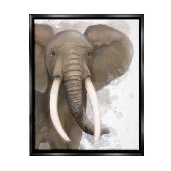 Stupell Industries Elephant & Modern Splash Animals & Insects Painting Black Floater Framed Canvas Art Print Wall Art, 17 x 21