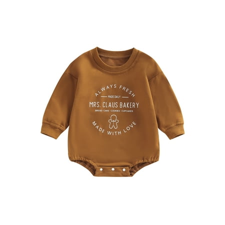 

Toddler Girl Christmas Outfits Long Sleeve Romper Winter Bodysuit One Piece Jumpsuit Letter Onesie