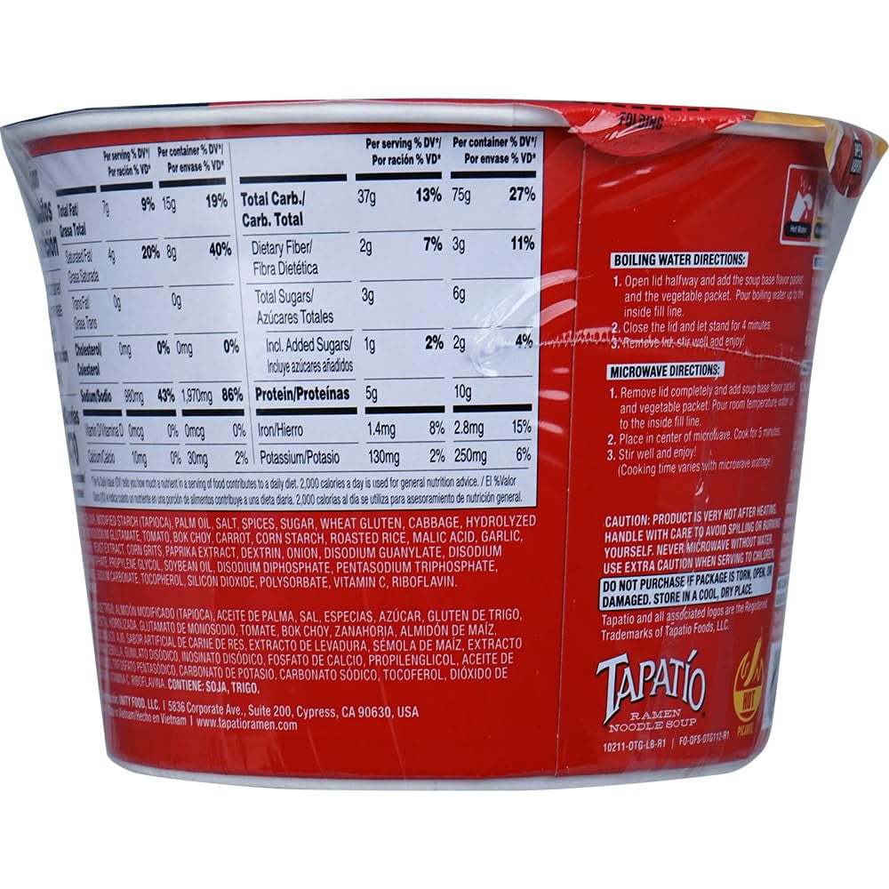 Tapatio Ramen Noodle Soup 3.7 oz, Original Flavor (Pack of 6) | Spicy Instant Ramen | Microwave Ready