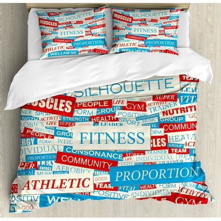 Fitness Duvet Cover Set Collage Of Words Physical Activity Fitness Duvet Cover Set Collage Of Words Physical Activity Healthiness Nutrition Bodycare Theme Decorative
