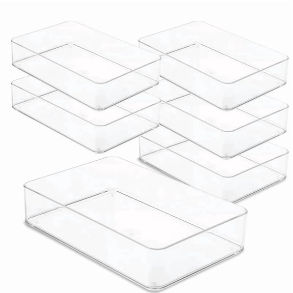 primebox Plastic Clear Drawer Organizers. Bathroom. Kitchen, Bedroom, Utensils, Office Organizer Bins, Storage Trays. Stackable. 9" x 6" x 2" Set of 6