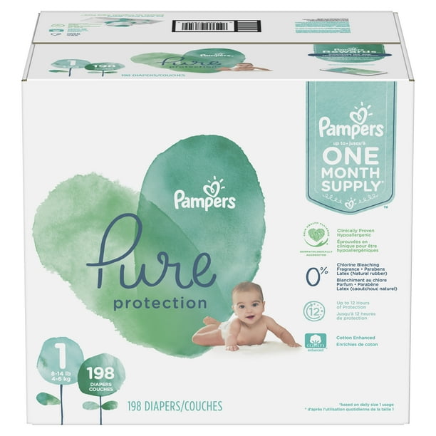 Pampers Pure Protection Natural Diapers, Size 1, 198 Ct