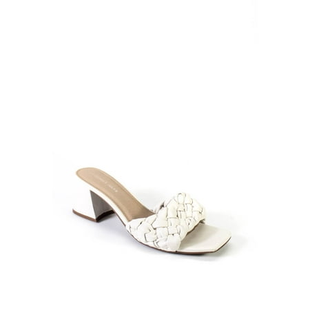

Pre-owned|Sincerely Jules Womens Braided Faux Leather Block Heel Mules Sandals White Sz 8