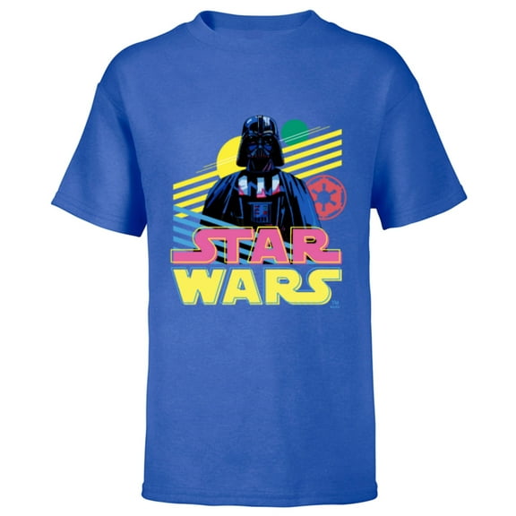 Star Wars Darth Vader Bold Graphic Retro Eighties ‘80s Vibe - Short Sleeve T-Shirt for Kids - Customized-Royal