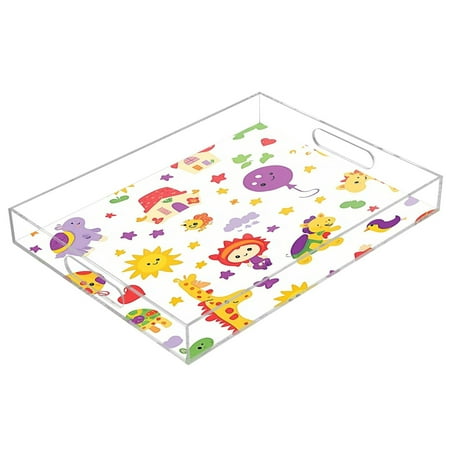 

Clear Acrylic Tray Water Cup Tray Teacup Jewelry Storage Tray for Serving and Home Decor Cartoon Colorful Animals