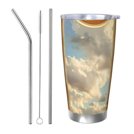 

Ocsxa Golden Drapes Pillars Clouds Pattern 20oz Travel Coffee Mug with Flip Lid Stainless Steel Insulated Insulated Coffee Mug Thermal Cup with Splash Proof Sliding Lid-Straw Three-piece Set