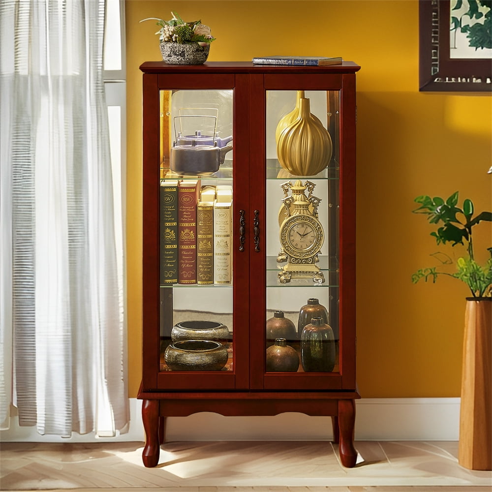Cfowner Glass Display with 3 Shelves and 2 Doors Curio