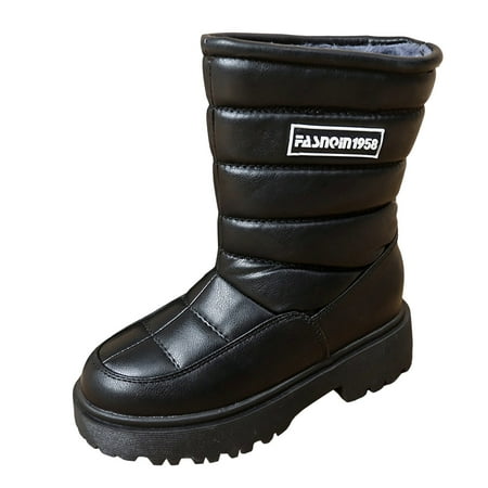 

ZMHEGW Boots for Women Fashion Dressy Ladies Fashion Winter Plush Insulation Solid Leather Thick Heeled Snow Shoes