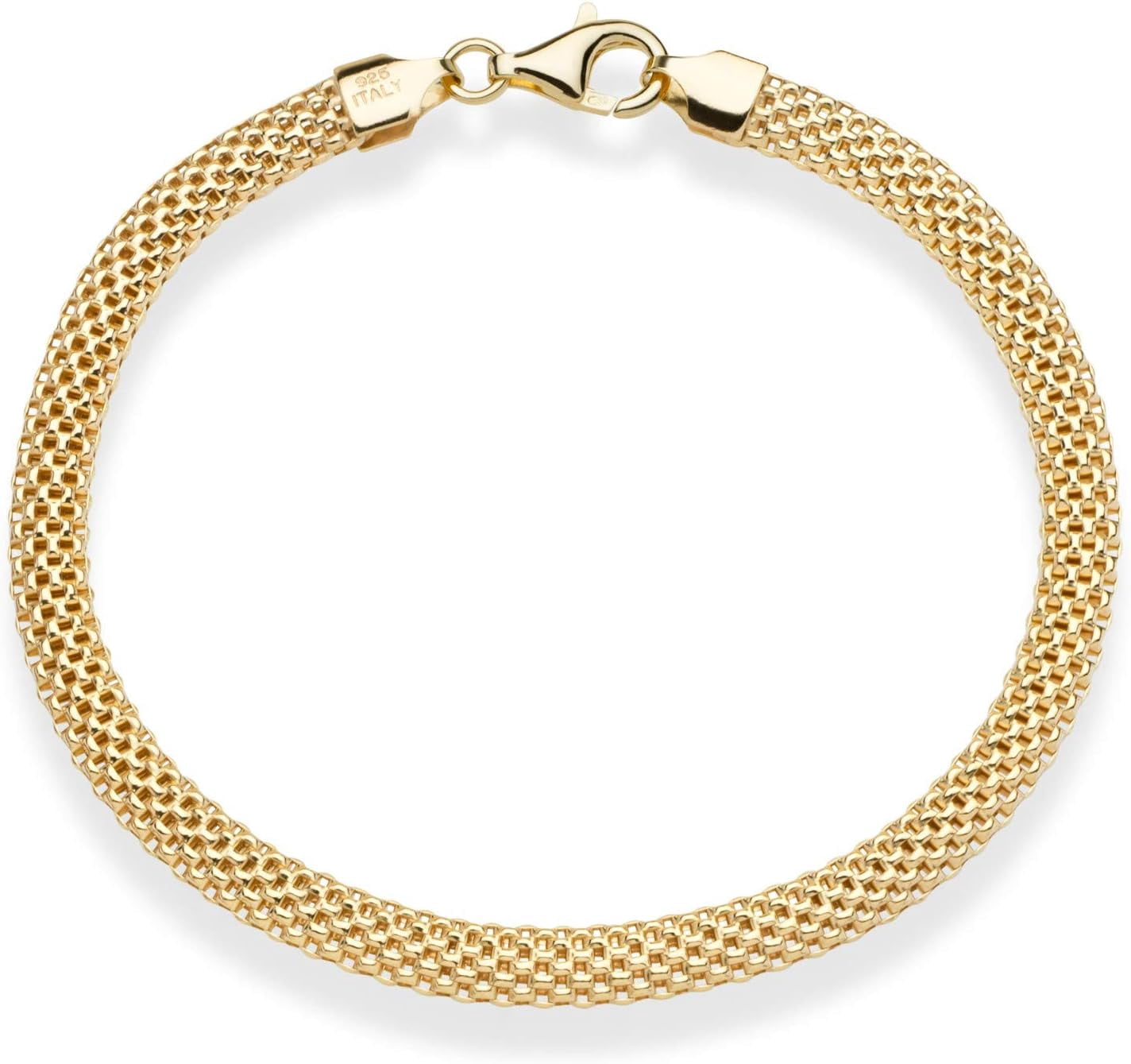CUKIXA Miabella 18K Gold Over Sterling Silver Italian 5mm Mesh Link Chain Bracelet for Women, 925 Made in Italy
