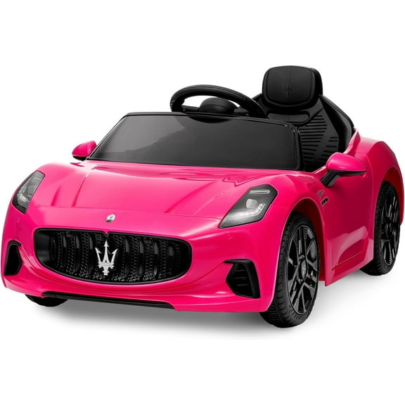 Rugerasy Electric Sports Car with Remote Control,12v Ride on Toy Car for Ages 3 ,1 Seater Car with Bluetooth,LED Lights,Music,Double Doors,RC Car,Rose Red