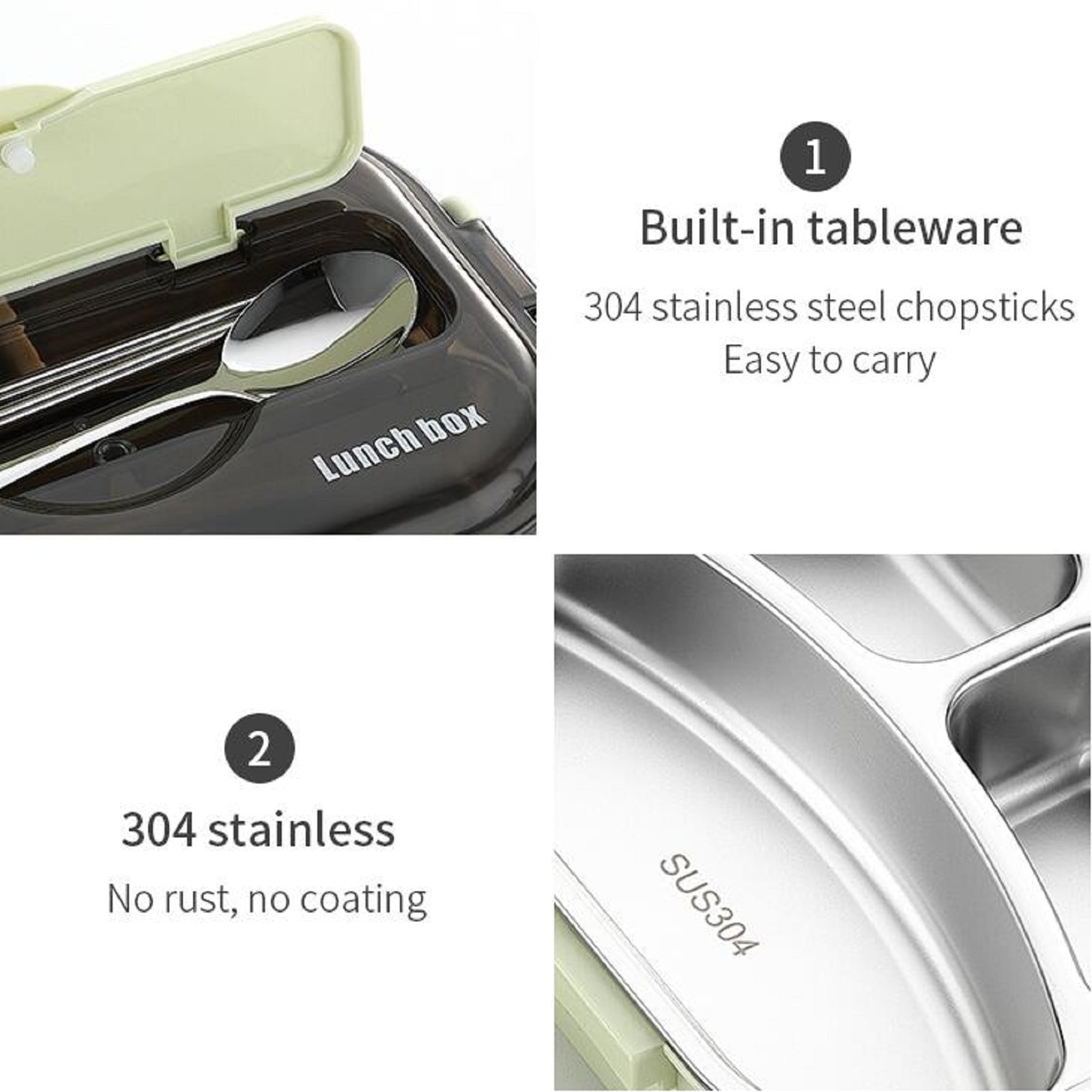 Insulated 4-Compartment Bento Box with Soup Bowl, 2-4 Hour Heat Retention Lunch Container Set, Hot Water Heating Base & Stainless Steel Inner, forOffice, Outdoor Green