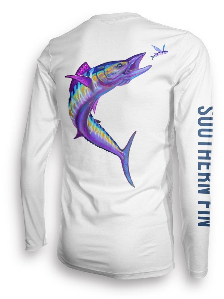 Seafoam Green Long Sleeve Microfiber UPF Fishing Lure Flag Fishing Shirt