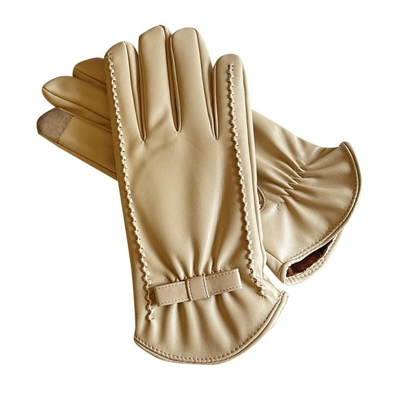 Women's Winter PU Leather Touch Screen Gloves – Warm Soft Lining, Cute Anti-Slip Driving & Cycling Gloves for Cold Weather