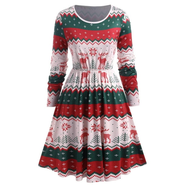 Vestido de Navidad de impresión de copo de nieve Rosegal Vestidos casuales de talla grande