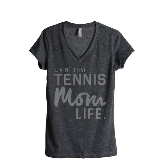 Thread Tank Livin' That Tennis Mom Life Women's Fashion Relaxed V-Neck T-Shirt Tee Charcoal Small