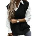 thumbnail image 2 of Oversized Sweater Vest for Women V Neck Sleeveless Solid Color Loose Pullover Sweater Black S, 2 of 9
