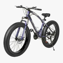 Marknig Fat Tire Mountain Bike with 26 inch Wheels, 21 Speed with High Carbon Steel Frame, Double Disc Brake and Front Suspension Anti-Slip Bikes, Purple