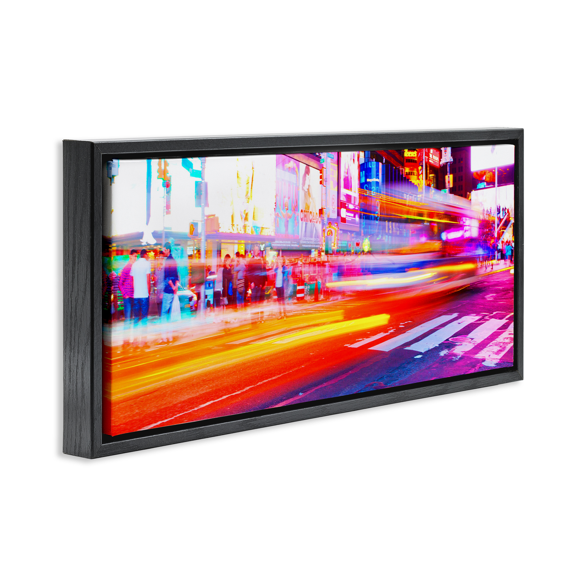 Stupell Industries Light Streaked Cityscape Scenery Photography Black Floater Framed Art Print Wall Art, 25 x 11