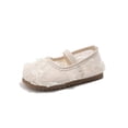 thumbnail image 4 of Losmtrace Girl's Floral Lace Ballet Flats Mesh Flower Strap Cute Flat Shoes Beige 11.5 (29), 4 of 8