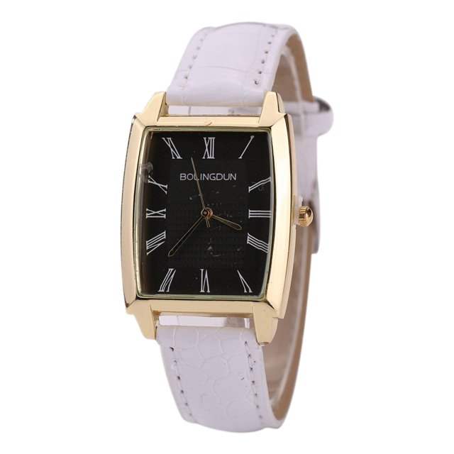 Reloj de pulsera con correa de cuero PU de cuarzo con esfera cuadrada de negocios de moda (correa blanca y esfera negra)