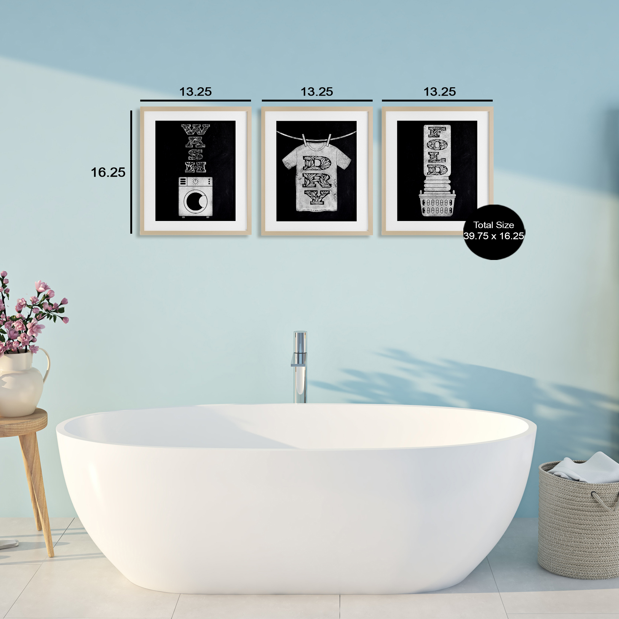 Wash & Dry Ornate Letters 3 Piece Birch Framed Print Under Glass Set, design by Marcus Prime