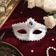 thumbnail image 4 of Masquerade Mask White Venetian Style with Lace Trim and Sequins for Women Halloween Prom and Masquerade Balls Single Pack, 4 of 5