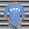 thumbnail image 2 of Men T Shirts for Men 3/4 Sleeve Crewneck Solid Color Tee Top with City Name Letter Design Comfortable Fit Blue 4XL, 2 of 5