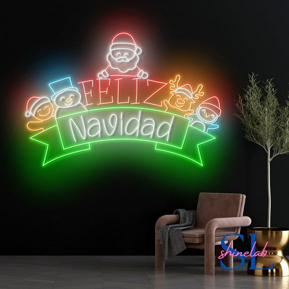 Shinelab Feliz Navidad Santa Neon Sign, Merry Christmas Led Sign, Christmas Holiday Wall Decor, Xmas Gift 1248