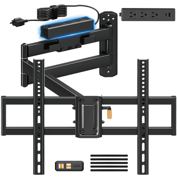 MountFTV 82" Long Arm TV Wall Mount with Power Strip, Corner TV Mount with 32.4" Extension Arm, Max 600x400mm, Up to 99lbs, Full Motion TV Bracket with Articulating Swivel Tilt