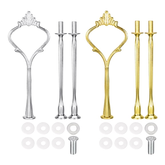Uxcell 2 Sets Cake Tray Stand Handle Plate Hardware Fitting, 3-Tiers Crown Gold/Silver