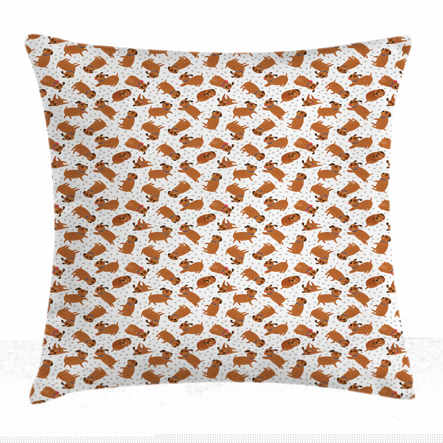 thumbnail image 1 of Dogs Throw Pillow Cushion Cover, Friendly Chubby Puppy Characters on a Backdrop with Paws Footprints, Decorative Square Accent Pillow Case, 24 X 24 Inches, Pale Caramel White and Blue, by Ambesonne, 1 of 2