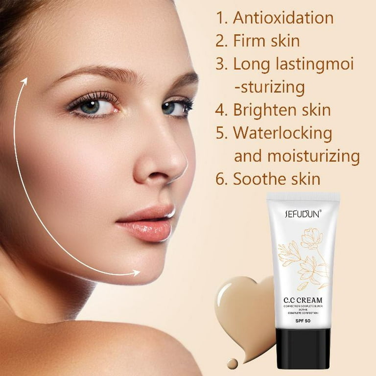 FAIOIN Skin Tone Adjusting CC Cream SPF 50,Color Correcting Self Adjusting  for Mature Skin,Makeup Primer Sunscreen Foundation 
