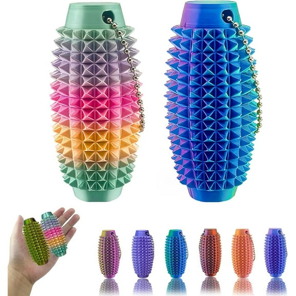 2 Pcs Upgrade Little Pain Ouchies Pain Stim Fidget, 3D Printed Fidget Toys Anxiety Relief Items, Rotatable Grippie Stim Keychain, Stim Toys for Autistic Adults, Hard Spiky Sensory Toys, Novelty Gifts