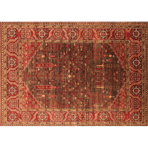 Ahgly Company Indoor Rectangle Oriental Orange Industrial Area Rugs, 7' x 9'