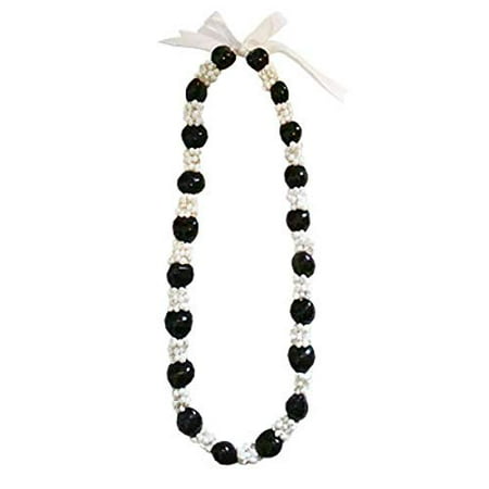 Kukui Nut Lei Necklace - Hawaiian Lei Necklace of Kukui Nuts and White Mongo Shells