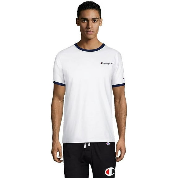 Champion Men's Short Sleeve Logo Tee (White/Navy, 2X-Large)