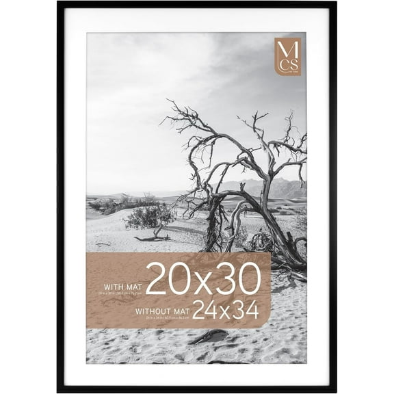 MCS Everline Collection 24x34 Poster Frame, Display Pictures 20x30 With Mat or 24x34 Without Mat, Vertical & Horizontal Wall Hanging Large Picture Frame for Photos & Posters, Black (1-Pack)