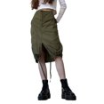 thumbnail image 1 of SAYOO Falda midi con cierre de botón para mujer, color sólido, bolsillos grandes, vendaje ajustable, dobladillo dividido, falda holgada SAYOO Moda, 1 of 8