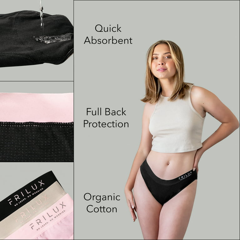 Frilux Organic Period Underwear for Women - 4 Layer Leak Proof Underwear  for Women & Teens - Organic Cotton Menstrual Panties 