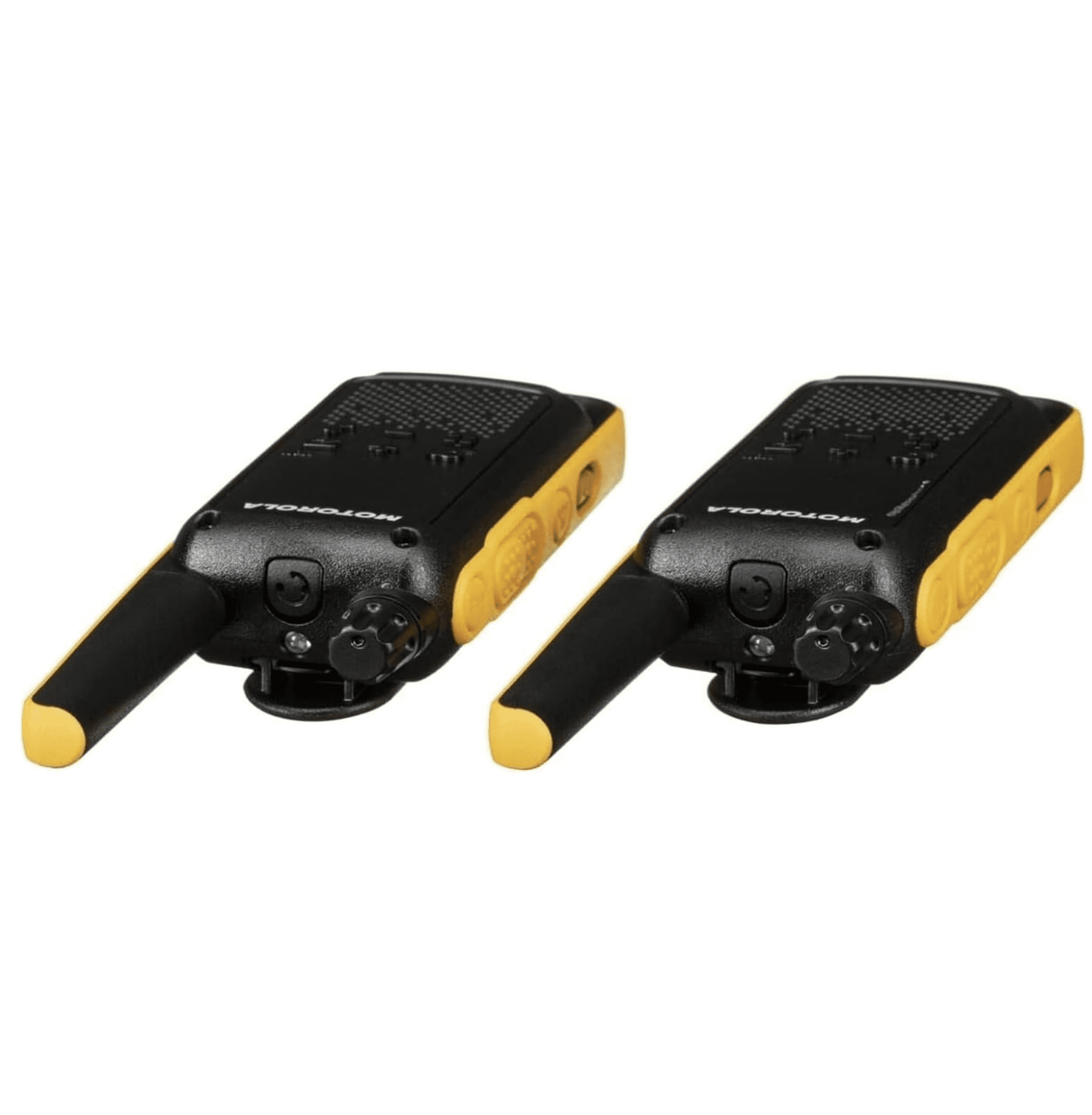 Motorola Talkabout T470 Two Way Radio 4-Pack Walkie Talkies Black/Yellow with PTT Curl Earpieces