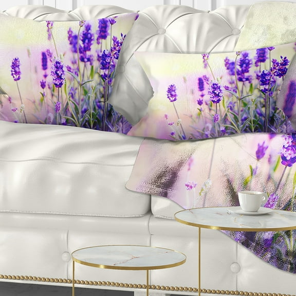 Designart Purple Lavender Field - Floral Photography Throw Pillow - 12x20