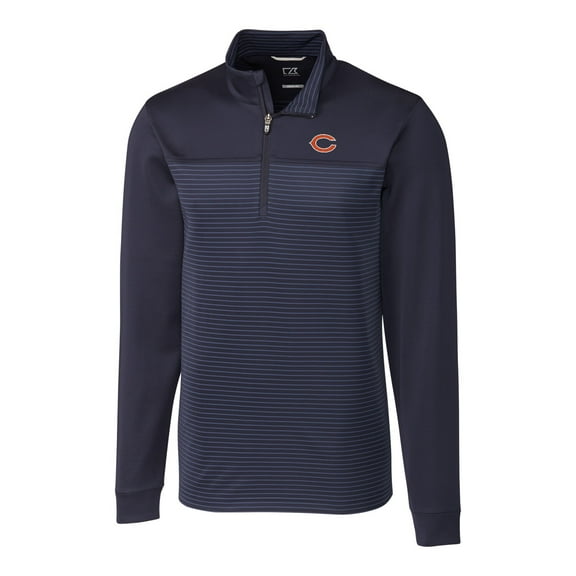 Men's Cutter & Buck Navy Chicago Bears Big & Tall Traverse Stripe Half-Zip Pullover Jacket
