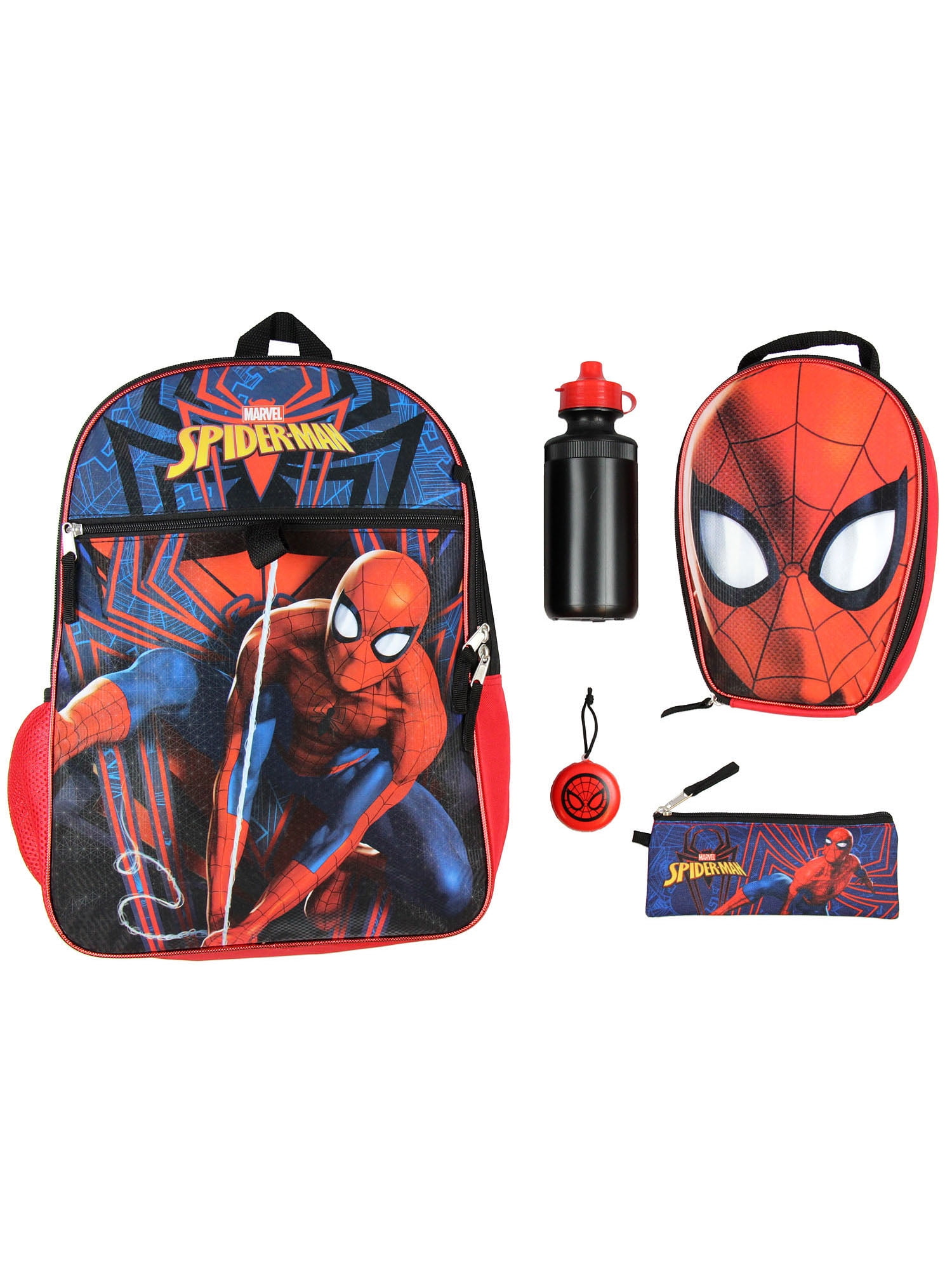 Marvel Spider-Man Backpack Kids 16" 5PC Water Bottle School Combo Set