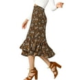 thumbnail image 4 of Unique Bargains Jupe Midi à Taille Élastique à Ourlet à Volants à Imprimé Floral pour Femmes, 4 of 6