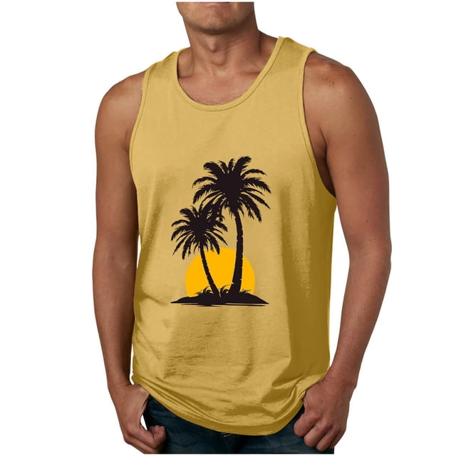 Hyknon Tank Tops Men Tank Colorless Gradient Printing Round Neck Thin Strap Leakage Back Regular Casual Sports Tank Blouses Summer Fashion Soft Breathable Loose Fitting Pullover Workout Tops