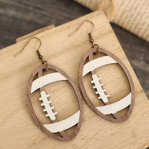 KAJNBN Football Wood Earrings Anniversaries 1 Pair 3.1x1.4in