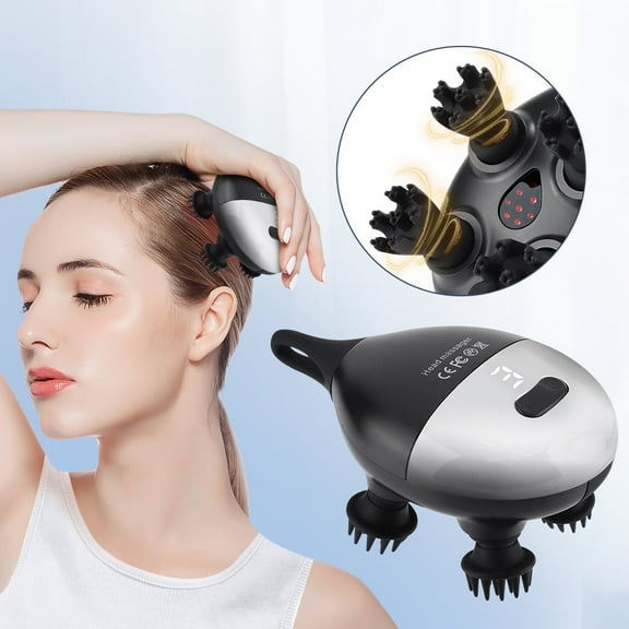 Electric Scalp Massager Handheld,Waterproof 3 Speed Kneading Ultrasonic LED Head Massager,Cordless Hair Scalp Massager Stress Relax,Smart Scalp Massager for Stress Relief,Gifts for Mom,Black