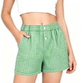 thumbnail image 2 of Miluxas Girls Plaid Shorts Kids Elastic Waist Wide Leg Short Pants with Pockets Green 150(150), 2 of 6