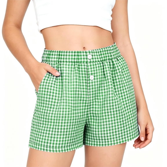 BFHHYA Youth Girls Boxer Shorts Plaid Elastic Waist Straight Leg Shorts Casual Lightweight Y2K Beach Shorts Size 5-14 Years
