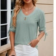thumbnail image 3 of Scyoekwg Womens Tops Short Sleeve Solid Color Loose Casual Comfy V-Neck Button Shirts Summer Ladies Tops (Green,XL), 3 of 4